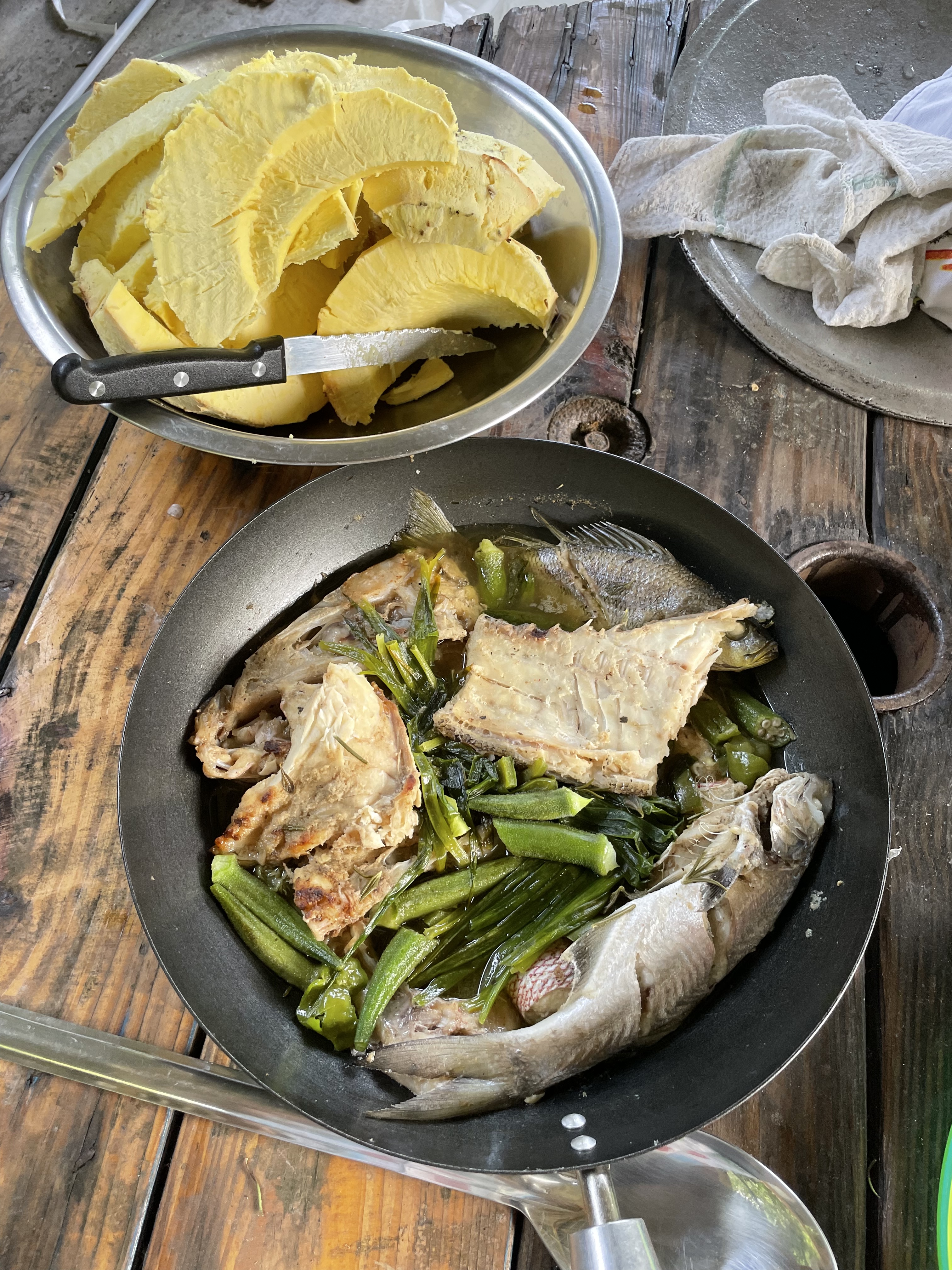 Locally caught fish, Thai- style with baked breadfruit